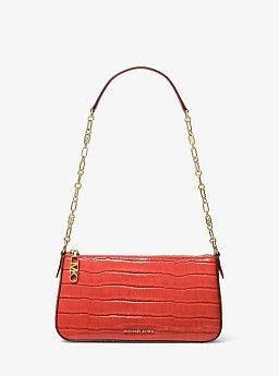Empire Medium Crocodile Embossed Leather Chain-Link Shoulder Bag